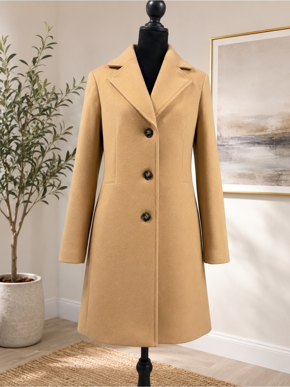 Calvin Klein Camel Wool Cashmere Blend Single-Breasted Trench Coat Size 6